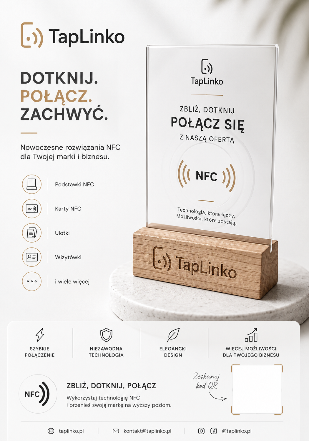 Podstawka NFC TapLinko z plexi i ulotką